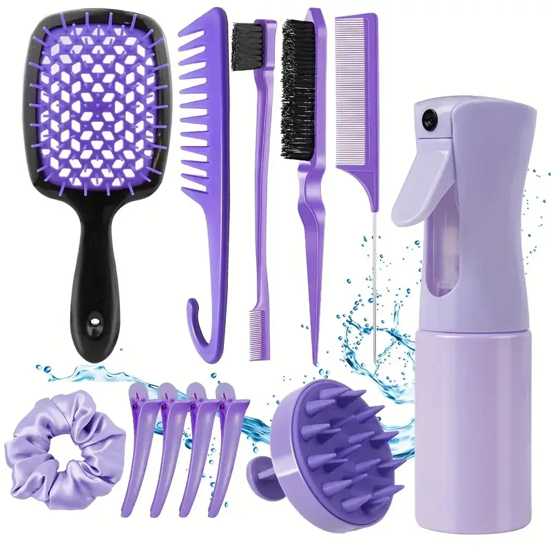 12-Piece Hair Styling Set:Comb&Brush,Rat-Tail Comb,Edge Control Brush,Silicone Scalp Massage Shampoo Brush Hair Styling Tool