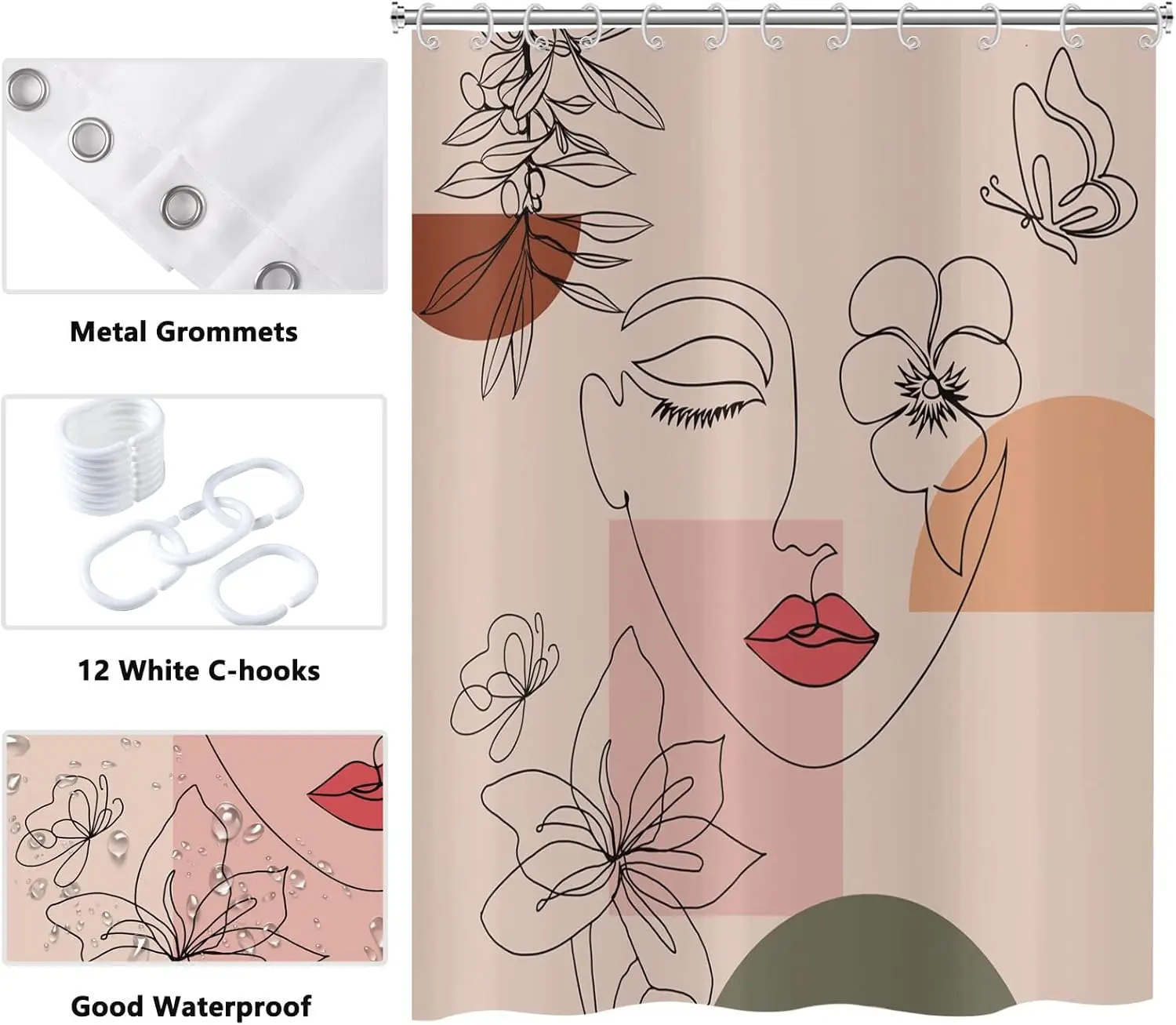 البوهيمي نمط مجردة الحديثة الأزهار روز الوجه دش الستار 180x180 سنتيمتر دش مقاوم للماء الستار مع 12 السنانير