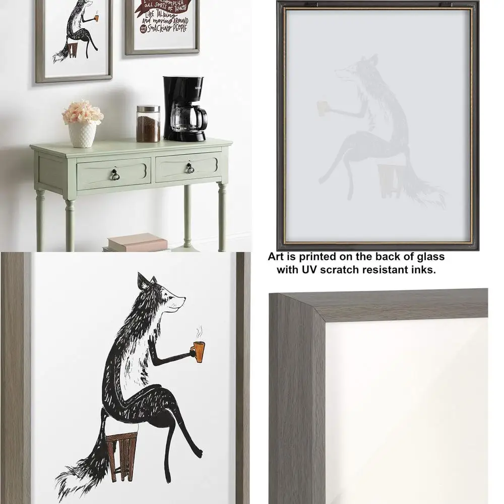 Arte animal moderno: decoración de pared de vidrio con marco de taza de café naranja de zorro gris de 16x20 de Viola Kreczmer