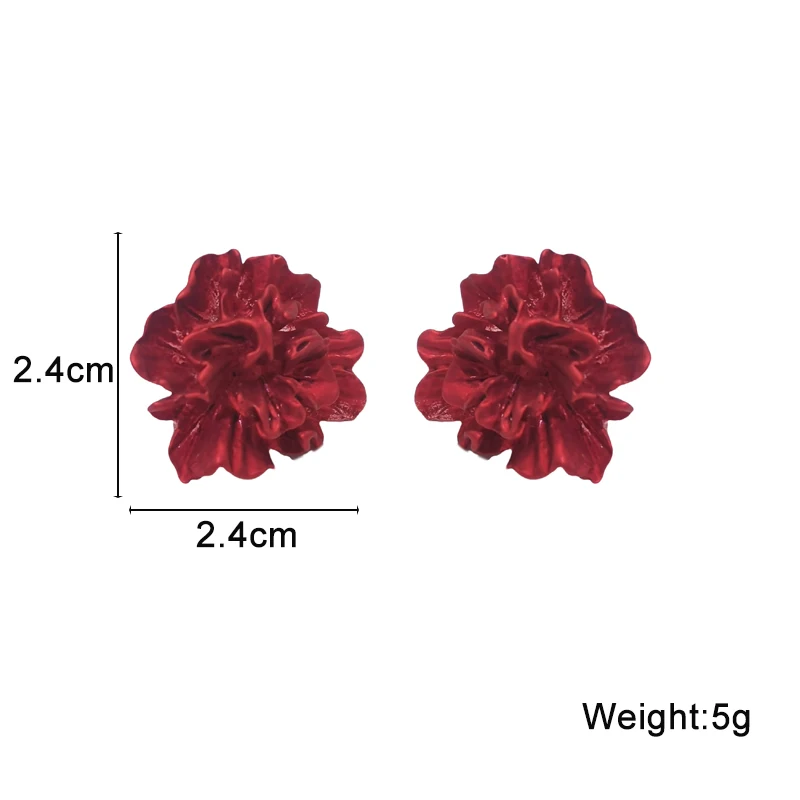 Red Flower Women's Stud Earrings Folded Floral Unique Design Korean Fashion Small Earrings Bohemian Ear Accessories brincos