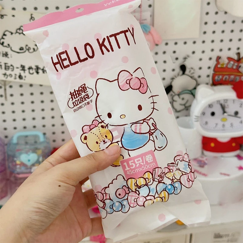 Sanrio Anime Cartoon Kawaii Hallo Kitty Kordel zug nach Hause täglichen Gebrauch Küche und Restaurant verdickt tragbare Müll Plastiktüte