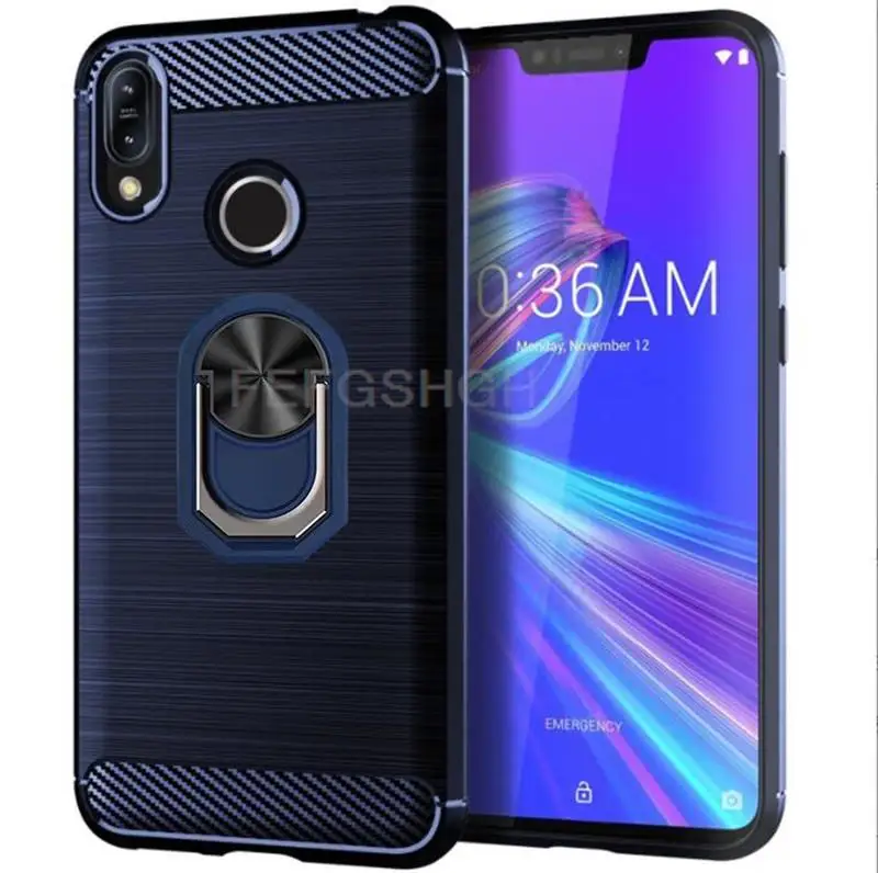 Carbon Fiber Ring Holder Stand Case For ASUS ZenFone Max Pro M2 ZB631KL ZB633KL X01AD X01BDA Silicone Shockproof Cover