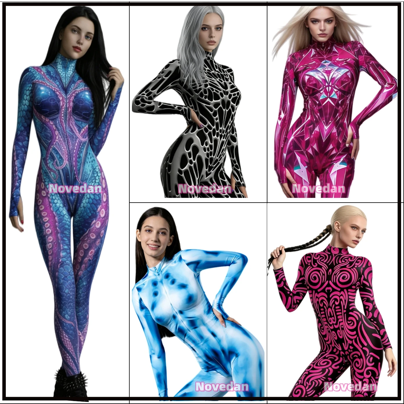 Damen CyberPunk Gothic Teufel Monster Cosplay Oktopus Kostüm Diamant-Kunst Bedruckter Bodysuit Halloween Party Zentai Anzug Jumpsuit