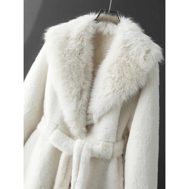 New Fur Small Fragrant Style Jacket Deer Skin Velvet Large fur Collar Medium Long Coat Women's Winter Thick Fur Coat