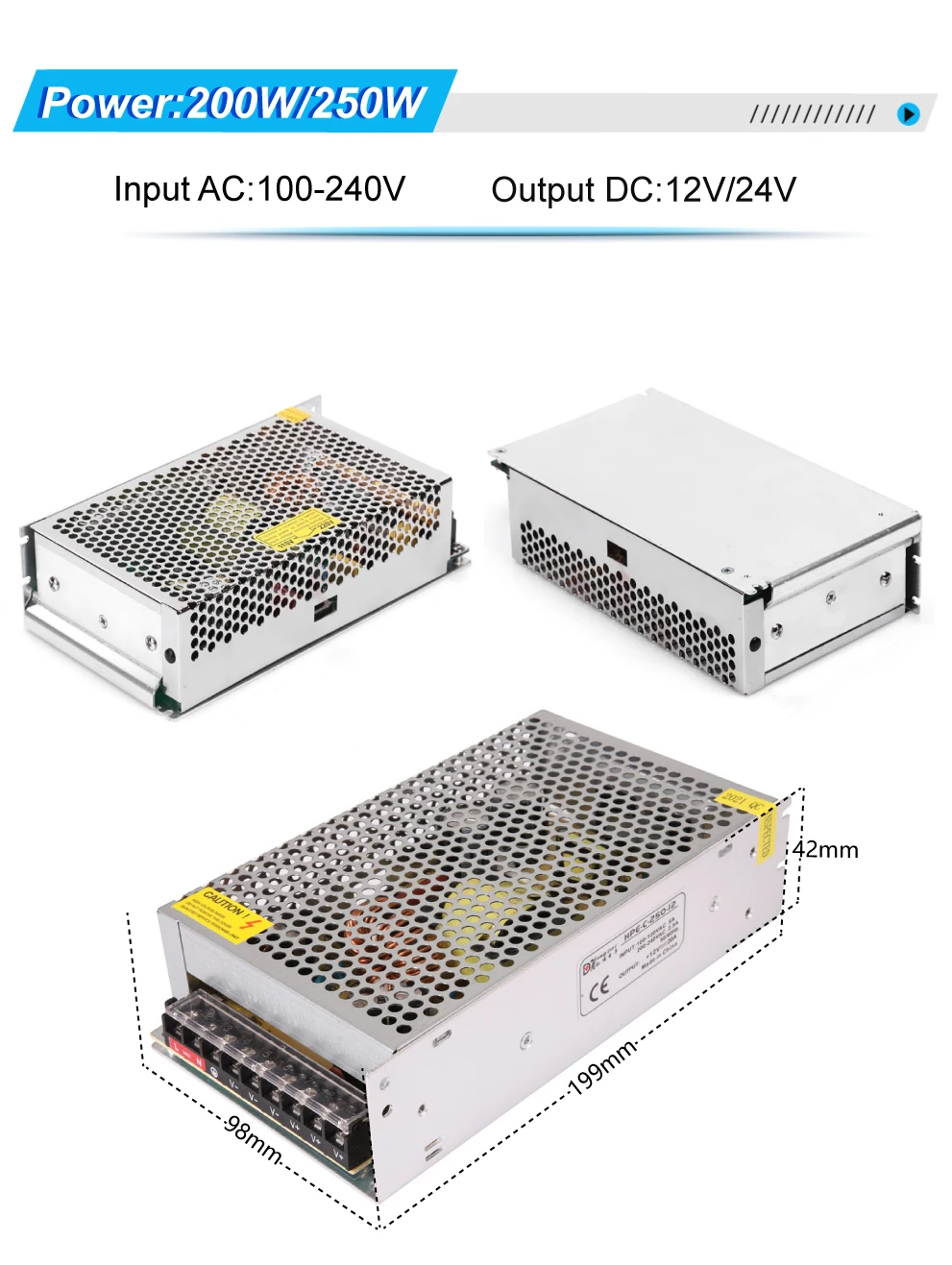 Switching Power Supply DC 12V 35W 60W 120W 250W 360W 500W Light Transformer AC 100-240V Source Adapter SMPS For LED Strips CCTV