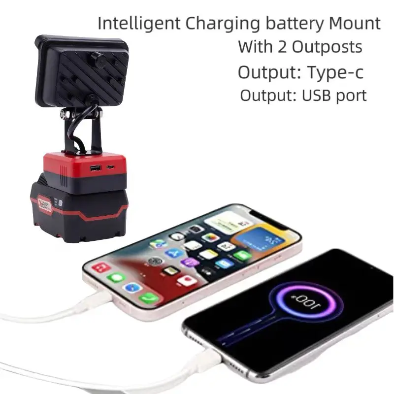 For Parkside X20V Batteries Led Work Light wUSB Flashlight Single Head Emergency Outdoor Indoor Lantern ((Not Include Battery)