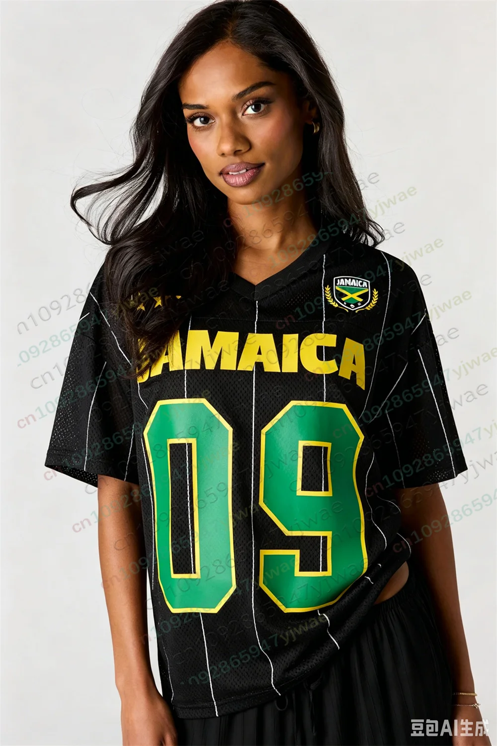 2026 Jamaica Mesh Soccer Jersey Striped Letter Printed Short Sleeved Fashionable Streetwear Summer Women'S T-Shirt Y2k Top view 3