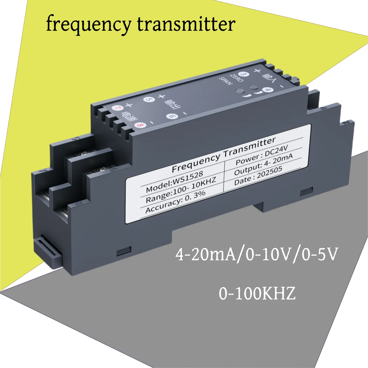 45-55HZ 50HZ 100KHZ Frequency Transmitter Transducer 4-20mA 0-10V Frequency Signal Converter DC24V Power