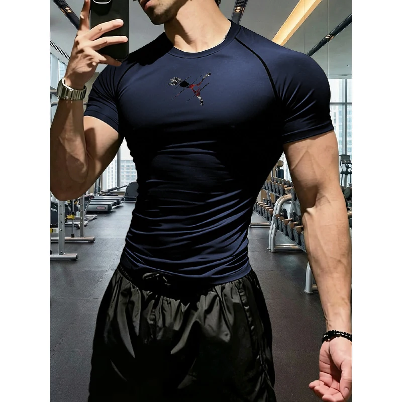Men's Fit T-shirt Heat Dissipation Tight Fitting Skin-Friendly Athletic Compression Fitness Tee Ultra Thin Quick-drying GYM Tops