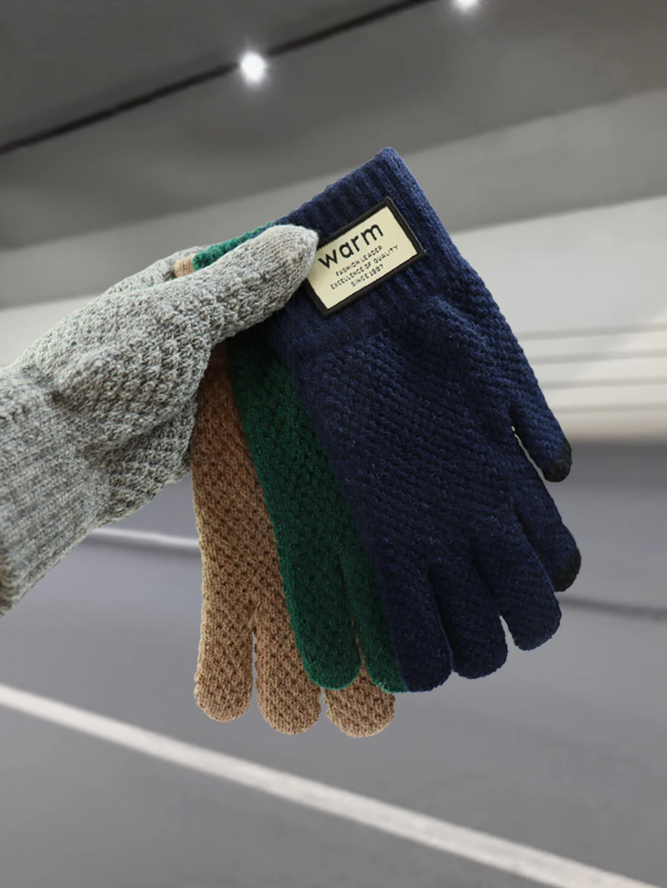 Touchscreen-Baumwollhandschuhe für Herren, warme, mit Fleece gefütterte, dicke Strickhandschuhe zum Radfahren, kältebeständige Unisex-Handschuhe