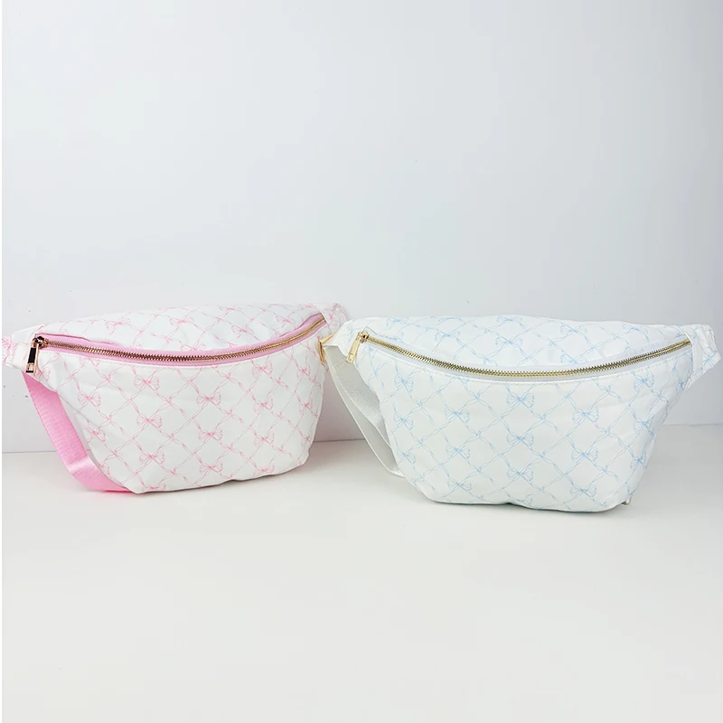 Flower Bow Printed Fanny Packs for Women Girl Fashion Nylon Waist Bag with Adjustable Strap for Travel Sports Custom pattern