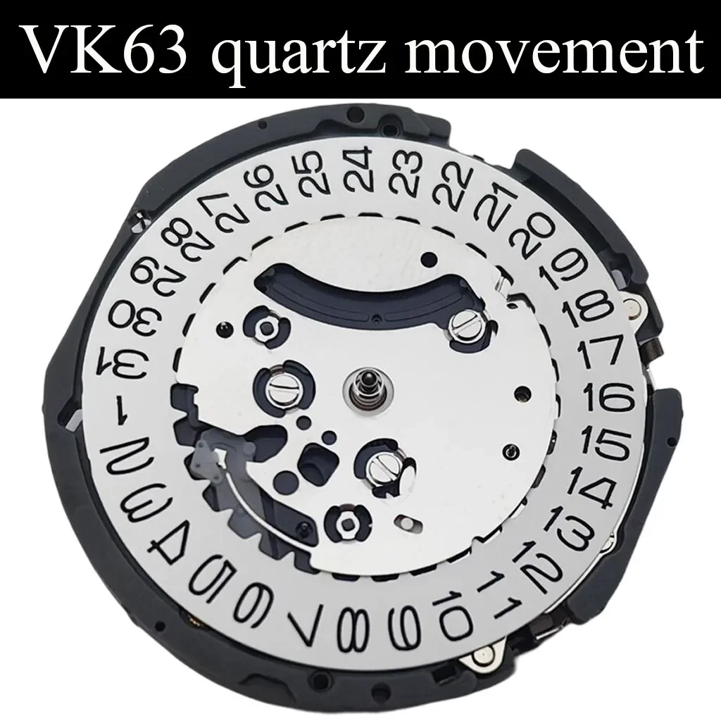 VK63 Quartz Watch Movement 3 o'clock Date Chronograph 24 Hours For VK63 Watches Single Calendar