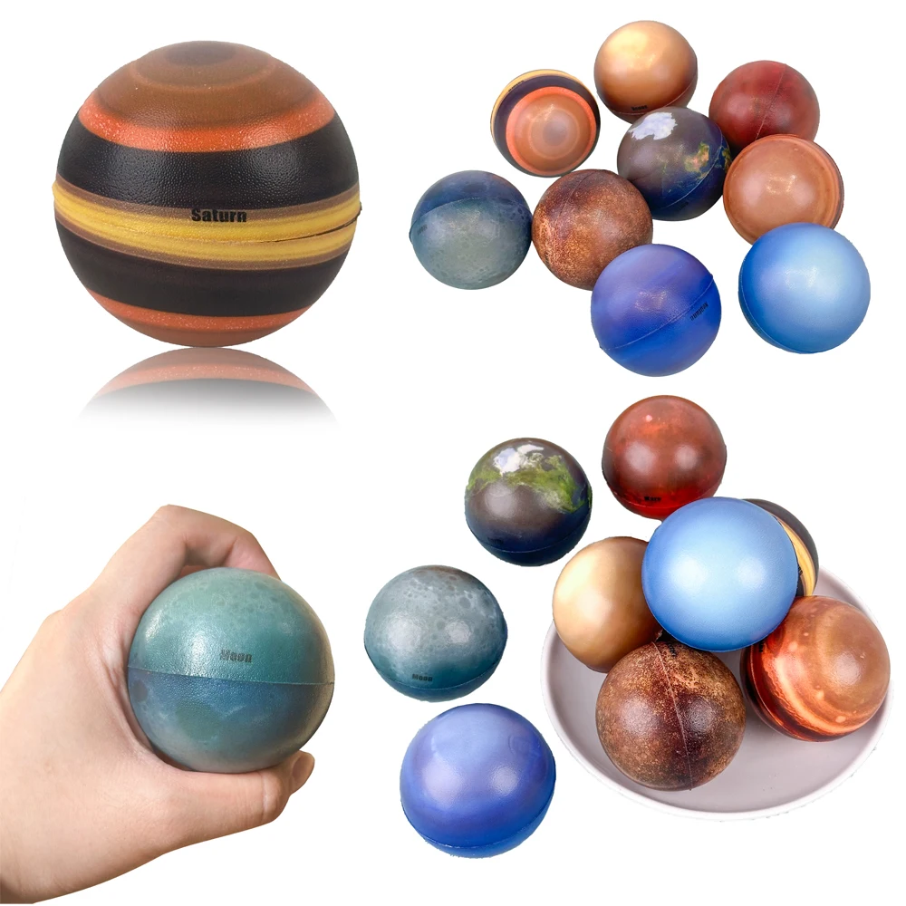 Solar System Stress Balls Eight Planets Sun Moon Bouncy Ball Decompression Squeeze Balls Stress Relief Educational Toys