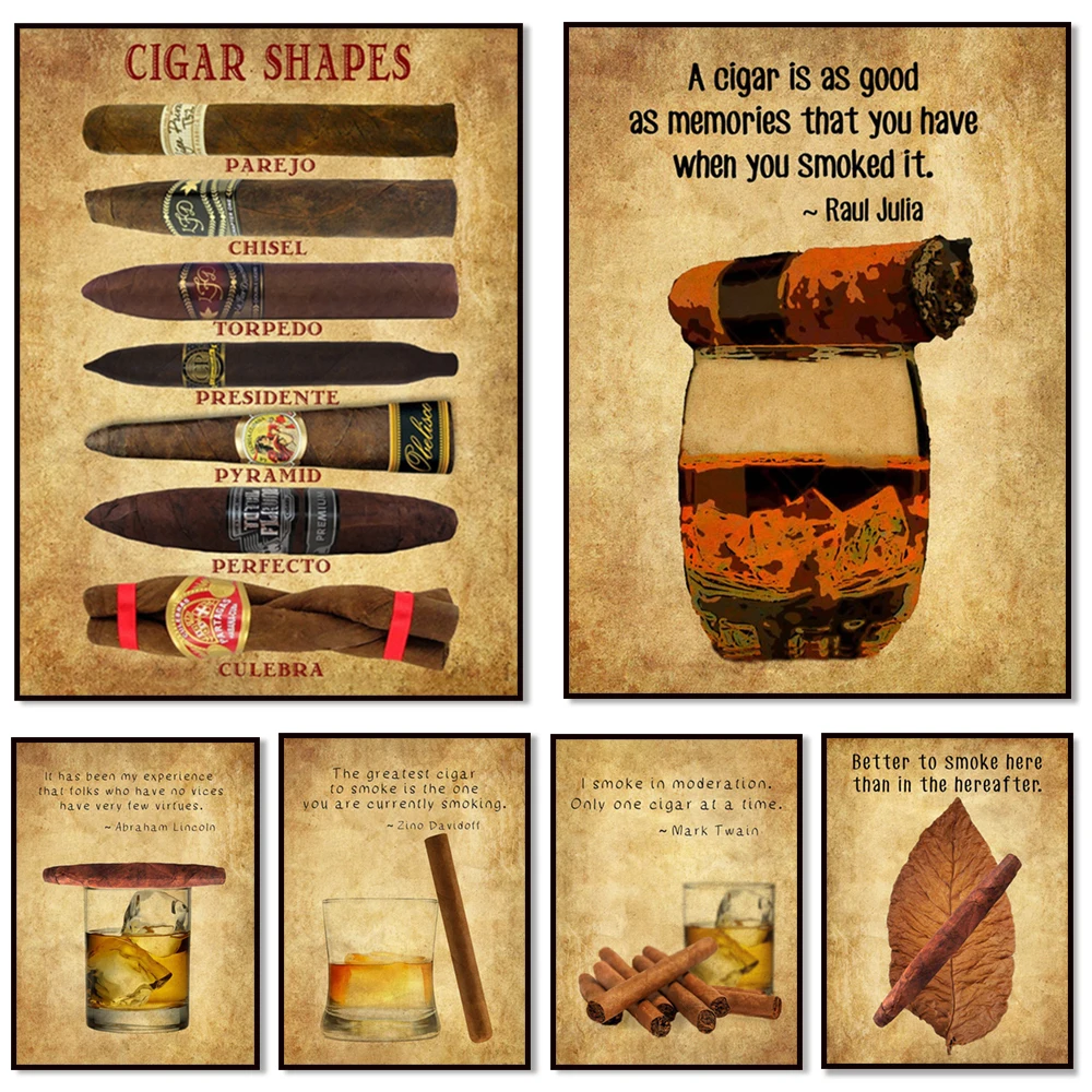 Cigar Art, Cigar Shape Graphics, Tobacco Print, Women Cigar Smoker Gifts Cigar Poster Bar Decor, Whiskey Print, Bar Art