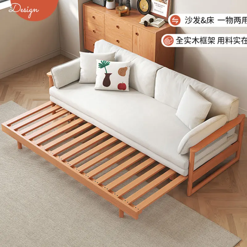 맞춤형 북유럽 일본식 단단한 나무 소파 침대 접이식 이중 목적 간단한 현대 다기능 확장 침대