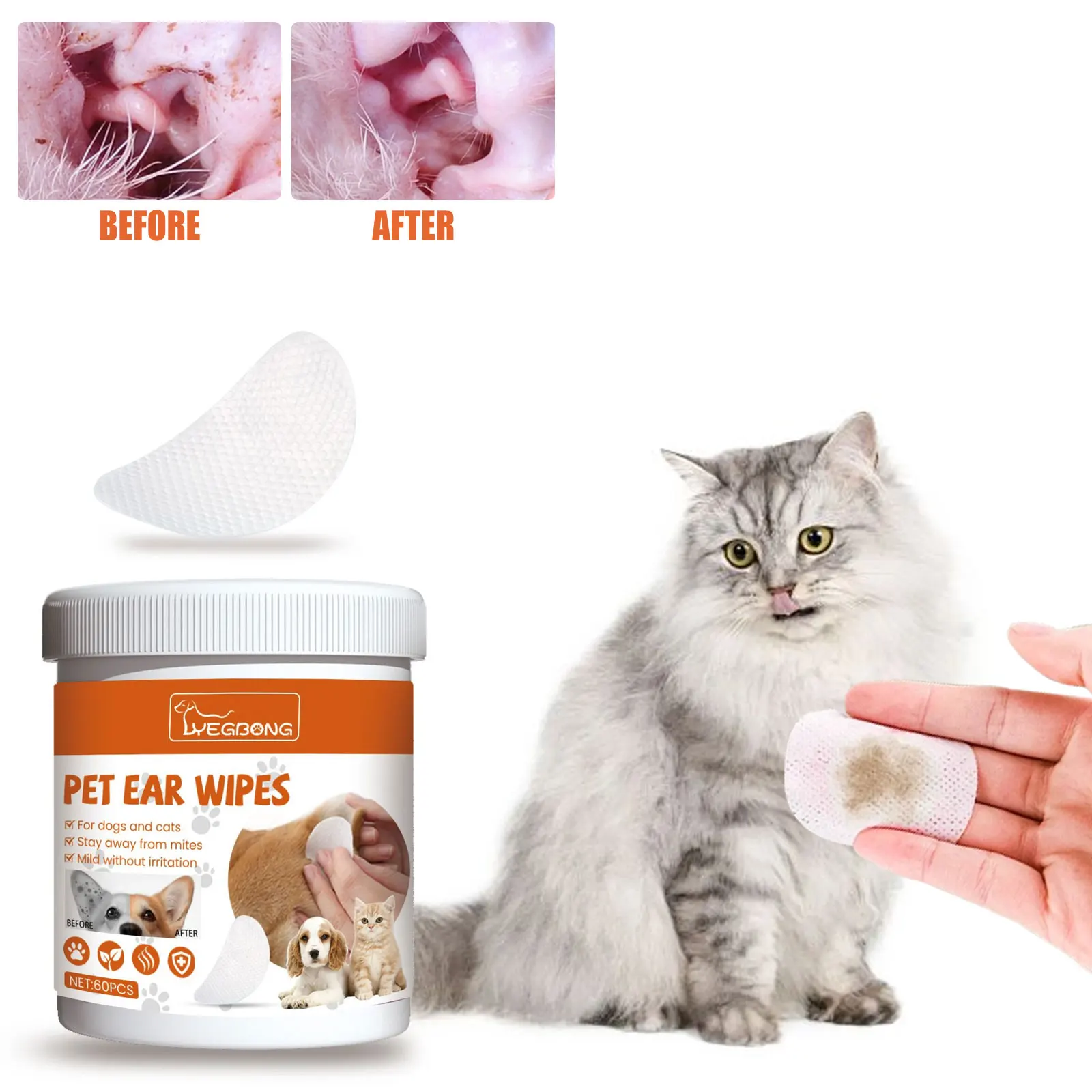 Pet Ear Cleaning Wipes Eyes Ear Stain Earwax Odor Removal Itch Relief Irritation Wash Free Disposable Ears Cleaning Paper Towels