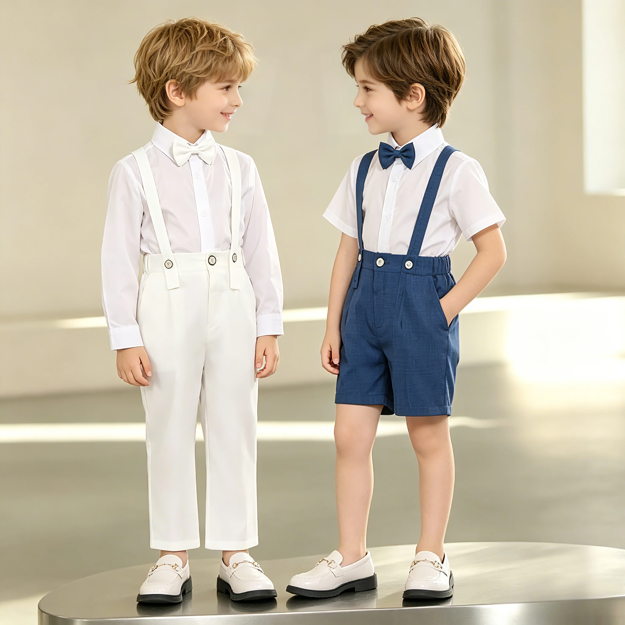 

Toddler Boys Suspender Pants Outfit Long Sleeve Shirt Bow Kids Wedding Flower Boy Baptism Birthday Formal Gentleman Costume 1-7Y