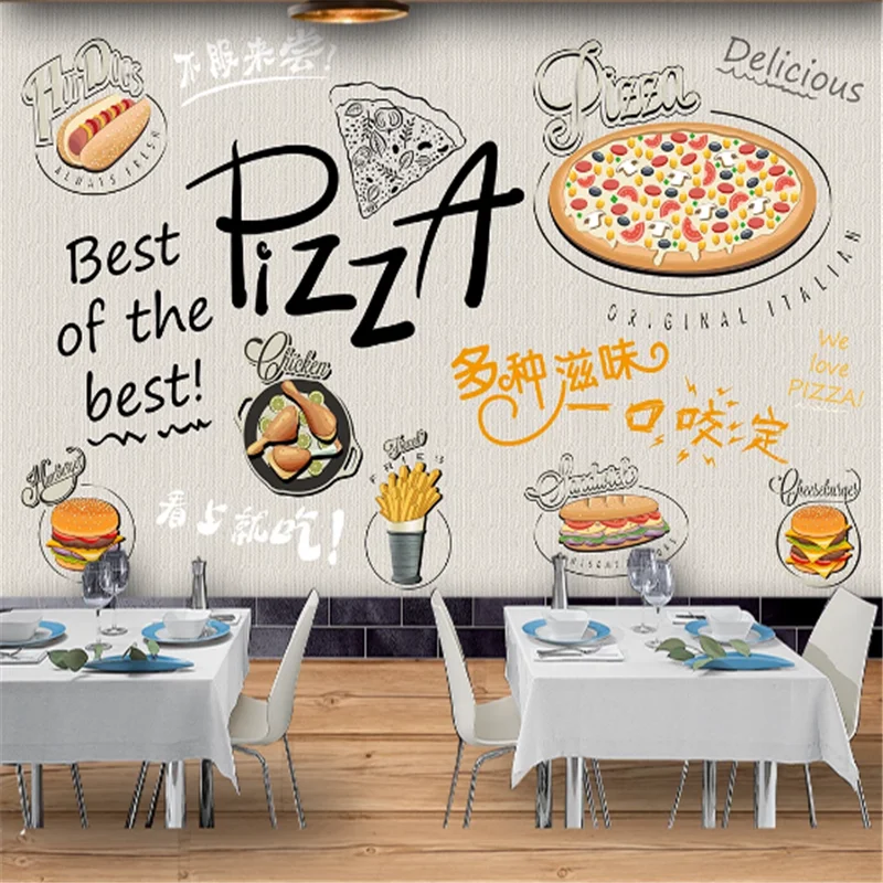 

Pizza Hamburger Dessert Shop Mural Wallpaper Western Fast Food Restaurant Snack Bar Industrial Decor Background Wall Paper 3D