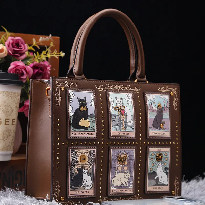 

Ретро-сумка через плечо с изящным и милым принтом в виде мультяшного кота, новая модная сумка-тоут 2026 года с вышивкой