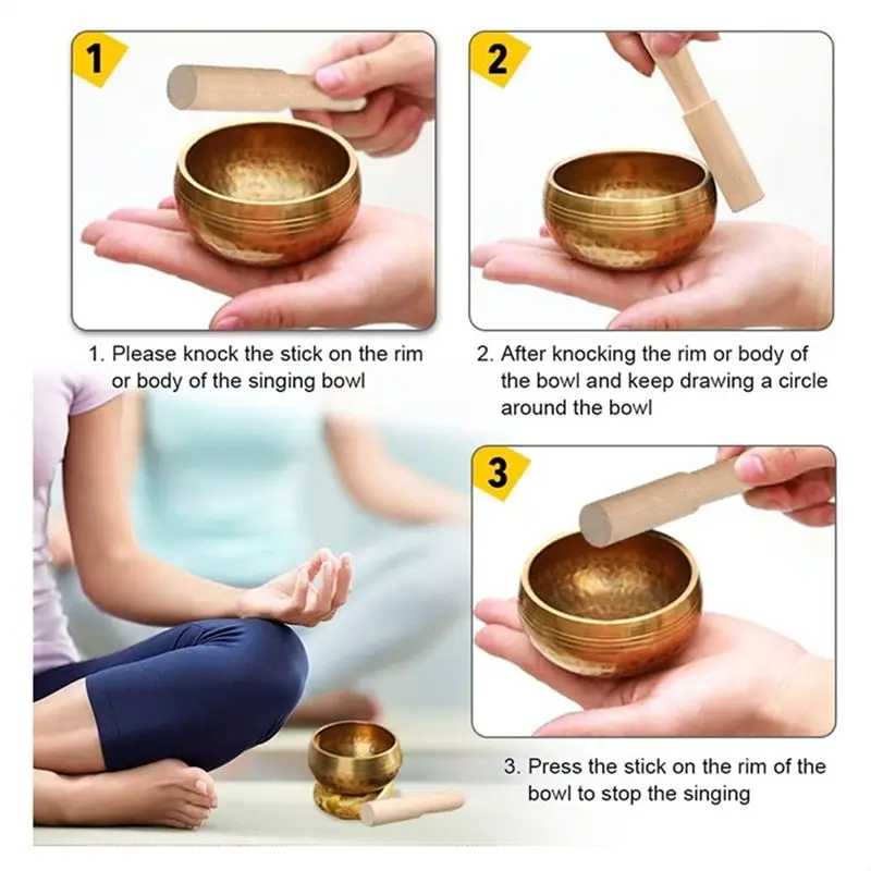 A67P-Tibetan Handmade Brass Singing Bowl, Yoga Meditation Bowl For Sound Healing Stress Relief, Yoga, Meditation