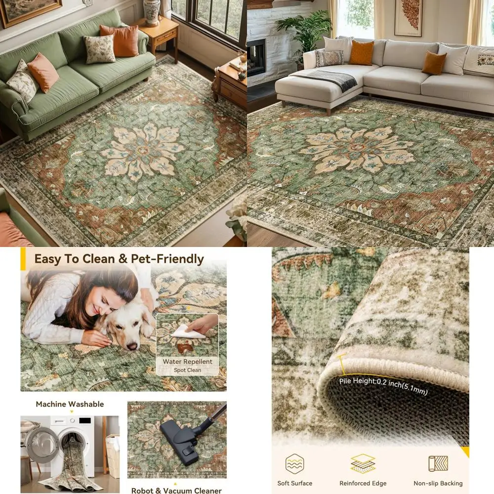 

Моющийся нескользящий винтажный коврик с цветочным принтом 8x10 футов для гостиных