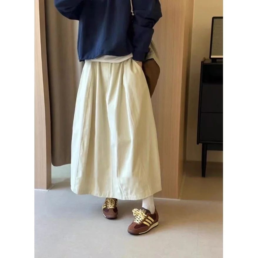 Retro Japanse Sle Werkkleding A-lijn Midi Rok Vrouwen Zomer Nieuwe Peer Body Aap Hip Die Hoge Taille Losse Rok