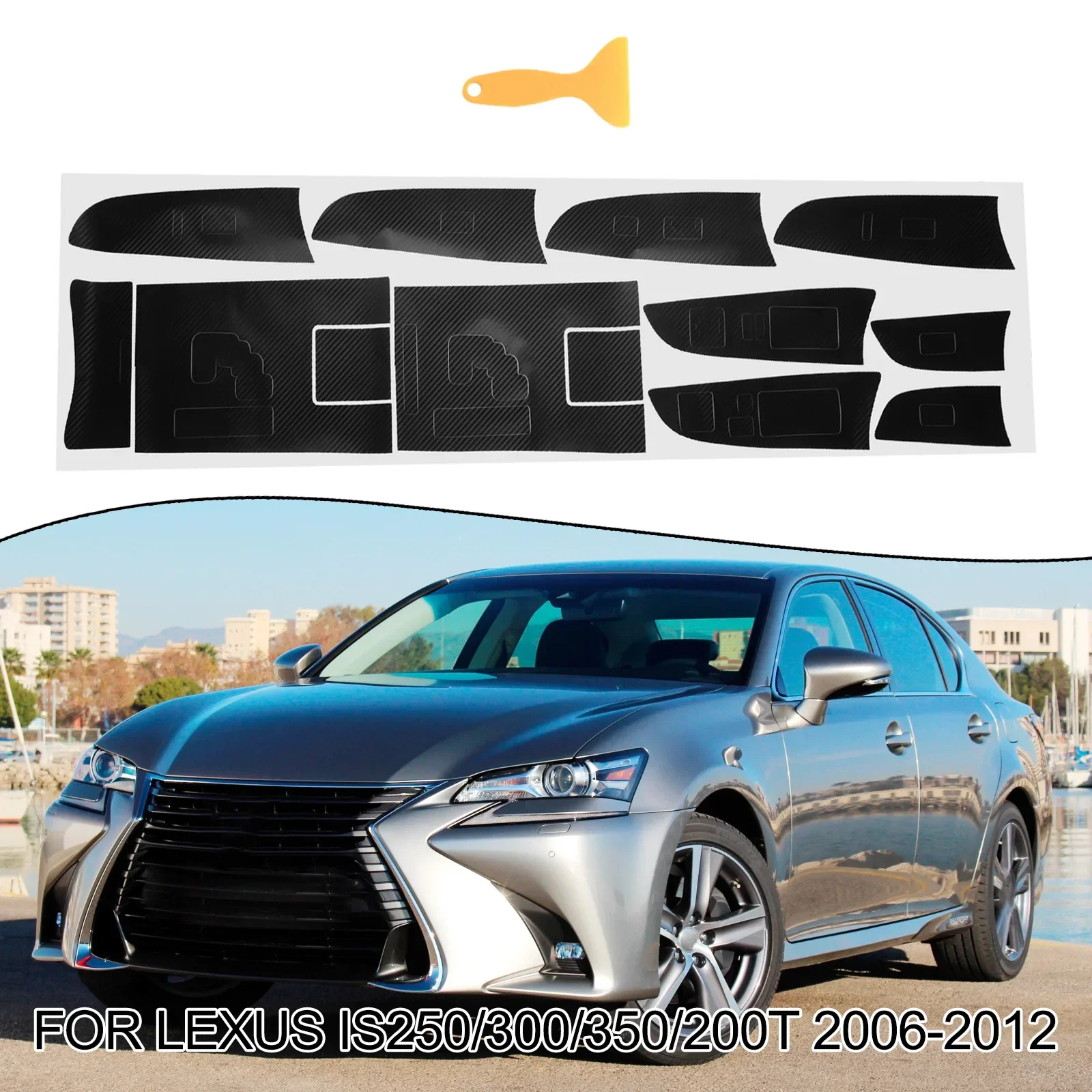 Black Carbon Fiber Look Gear Shift Box Panel Cover Trim for For LEXUS I 50 300 350 Modern and Mysterious Style