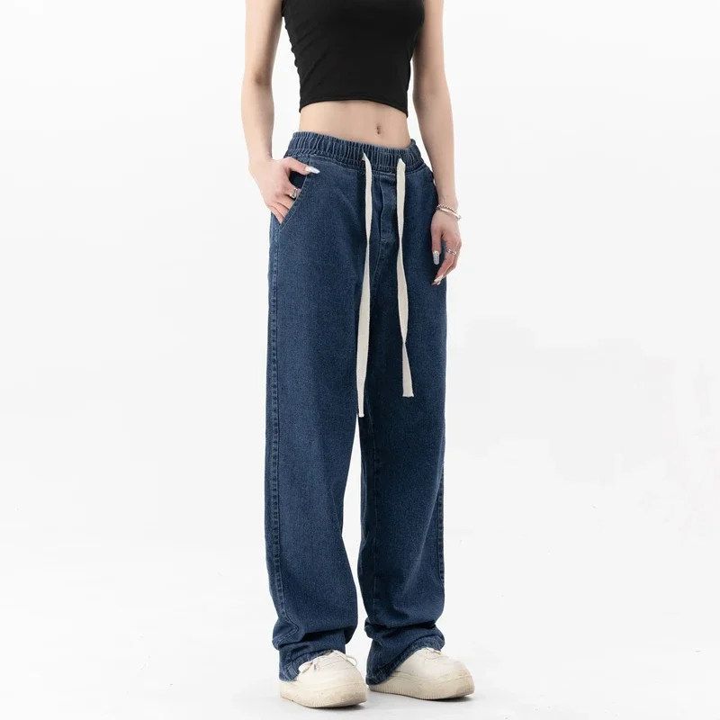 

Korean Fashion Y2k Baggy Wide Leg Jeans Women Vintage Streetwear Washed Denim Pants Elastic Waist Grunge Trousers Femme Pants