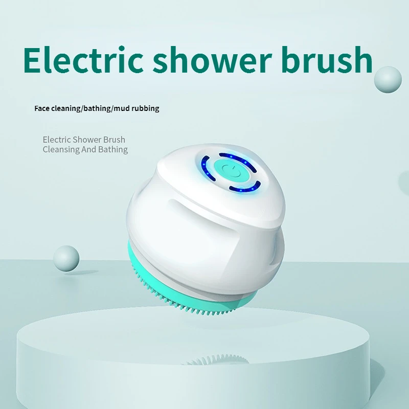 แปรงขัดหัวชาร์จได้ห้าหัวสีเขียวเครื่องนวดถูอัตโนมัติด้ามจับยาวสำหรับสาวๆผู้ชายเครื่องทำความสะอาดผิวหน้า