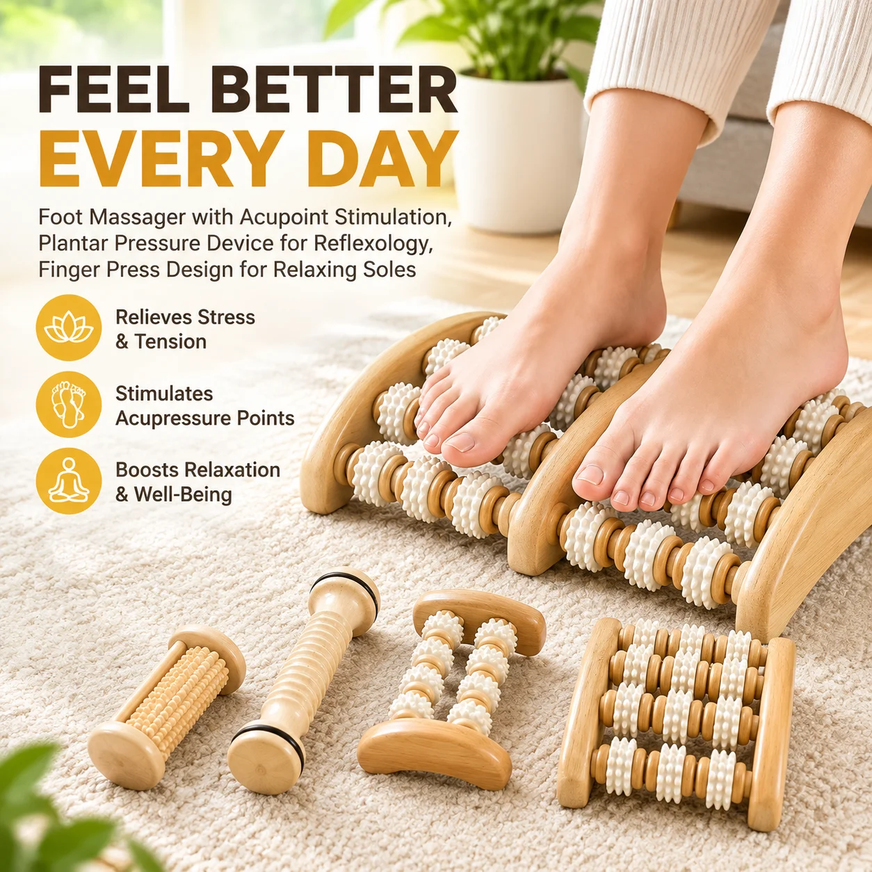 Foot Massager with Acupoint Stimulation, Plantar Pressure Device for Reflexology, Finger Press Design for Relaxing Soles
