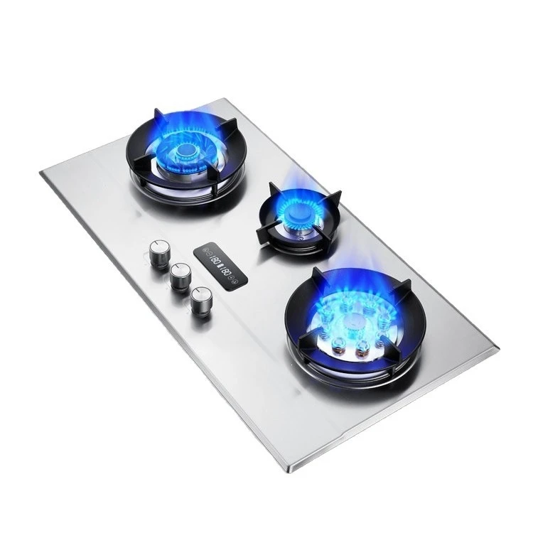 Household 3 Burner Timing Gas Stove Dual Use Built-in Countertop Gas Hob Support Natural Gas LPG Kitchen Cooking Equipment