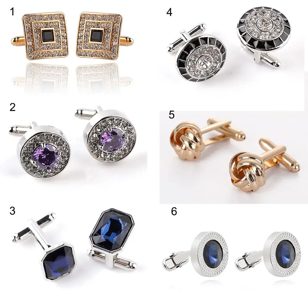 Elegant Style Knot Crystal White Cufflinks for Mens Shirt Cuff Links Novelty Luxury Blue