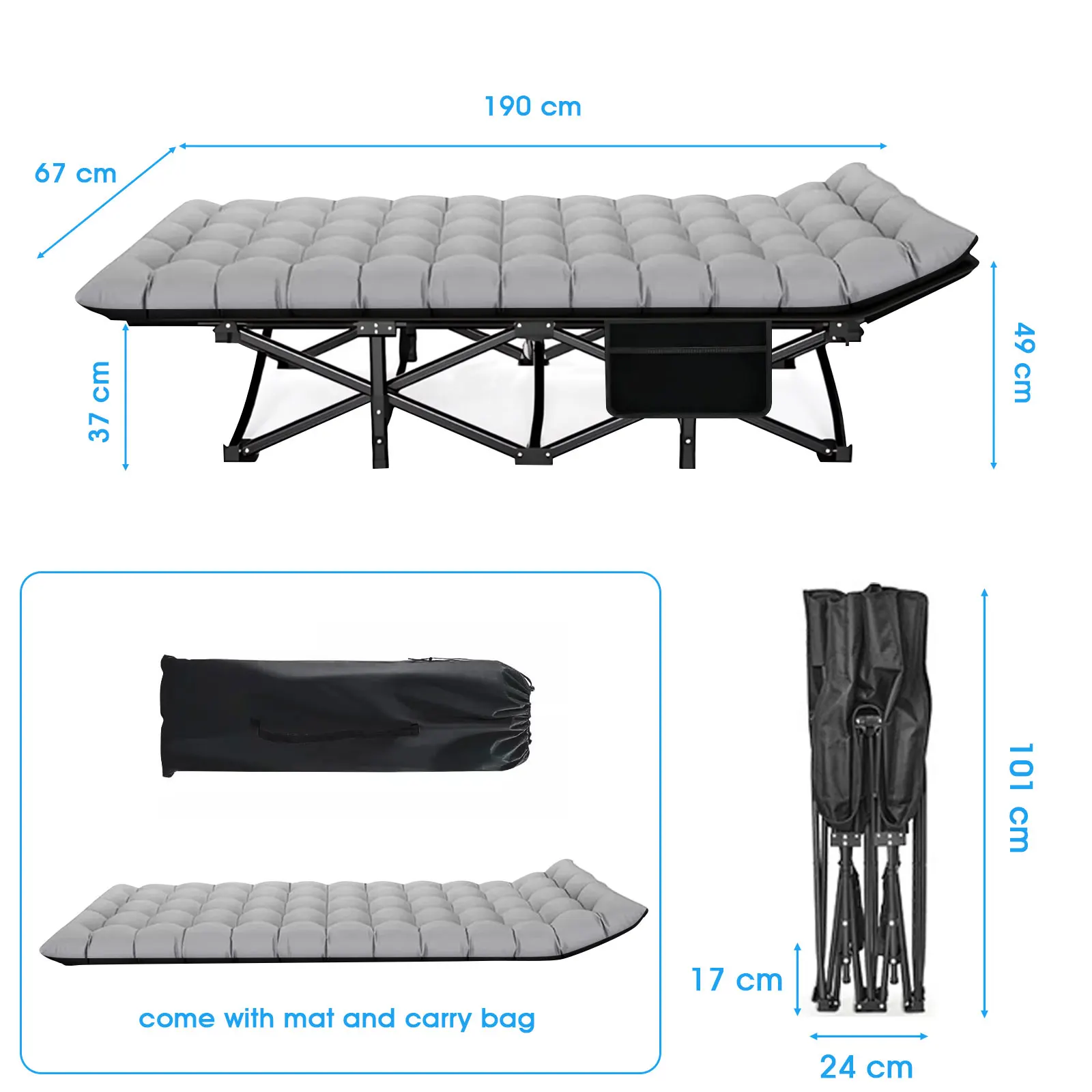 Opvouwbare campingbedje Kampeerbedjes Draagbaar Heavy Duty Outdoor Campingbed voor volwassenen Thuis Strand RV Middagpauze 200KG Lager