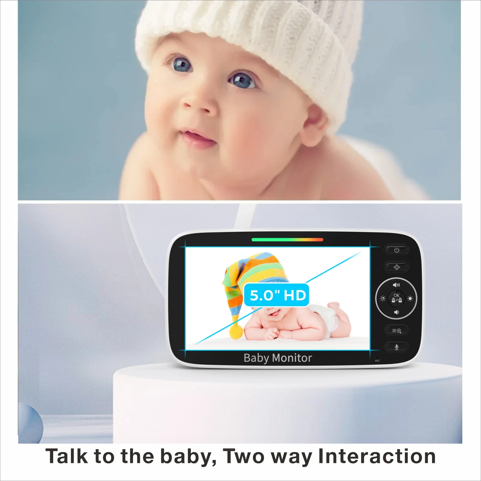 SM530A Baby Monitor Night vision Sound alert Room temperature sensor Lullabies 2-way audio Alarm clock 5 inch Video Baby Monitor