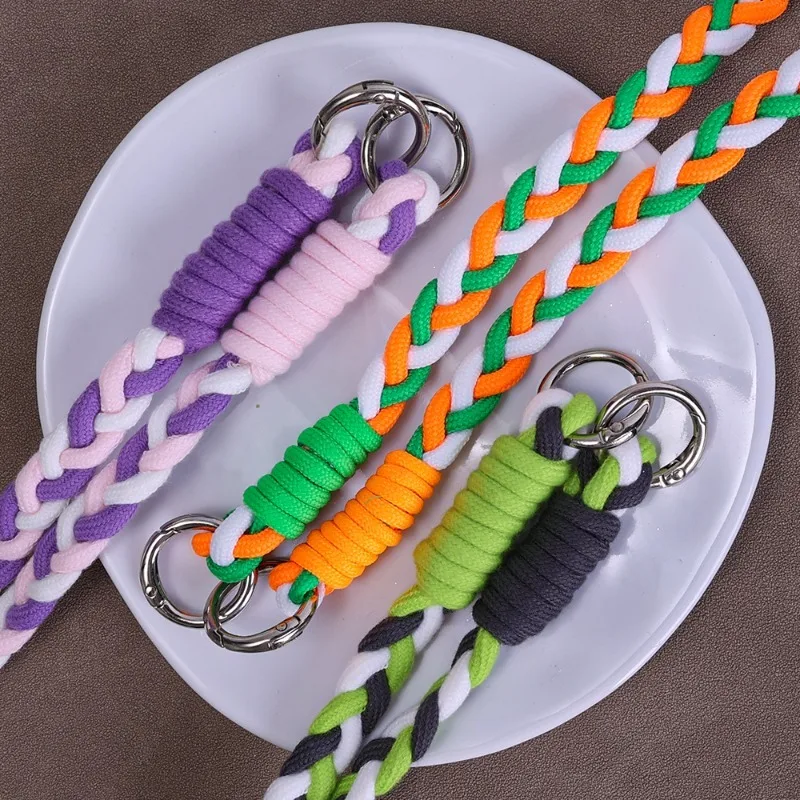 Lanyard Cross-body Shoulder Straps Keychain Key Ring Braided Rope with Replacement Patch for Mobile Phone Outdoor Woven Pendant