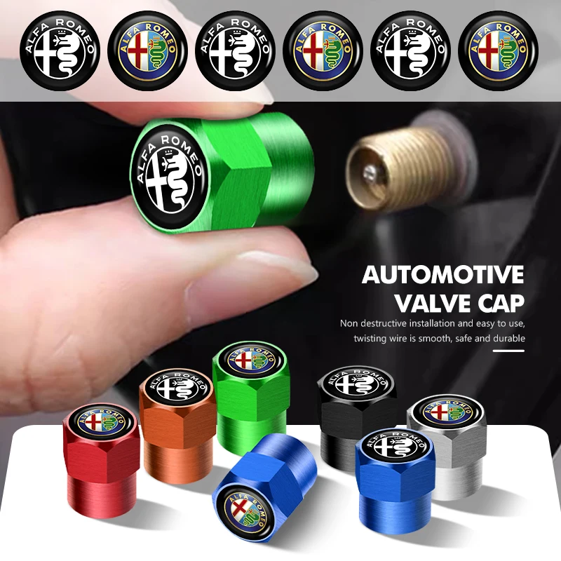 Bouchons de Valve de pneu de roue de voiture, 4 pièces, couvercles anti-poussière pour tige de jante pour Alfa Romeo 159 Giulietta Giulia 147 Mito 156 159 166 GT Stelvio