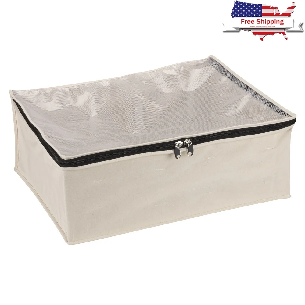 

Heavy-Duty Cotton Canvas Storage Bag with PEVA Top Dual Zippers Breathable Blanket Organizer Dust Resistant Quilts Comforters