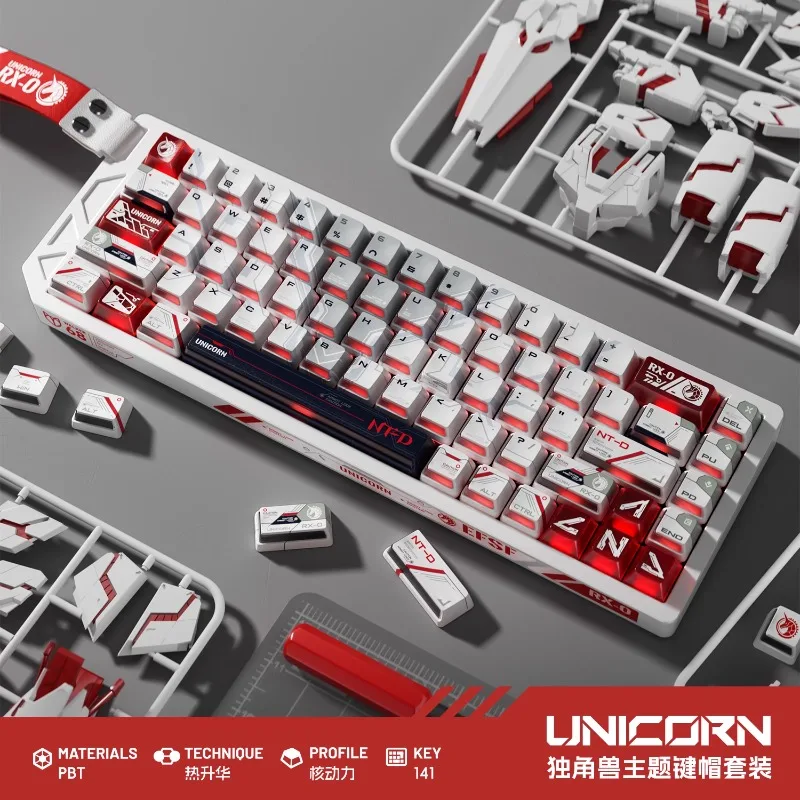 PIIFOX Unicorn Nuclear Powered 141 Key Keycap Misty Through PBT PC Five SidedThermal Sublimation Translucent Customized Keycap