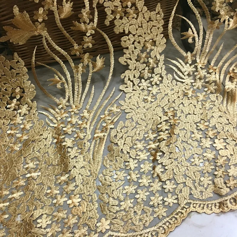 Golden Phoenix Tail Mesh lace sequin gold foil 3D embroidered fabric FOR Making dresses and performance costumes DIY