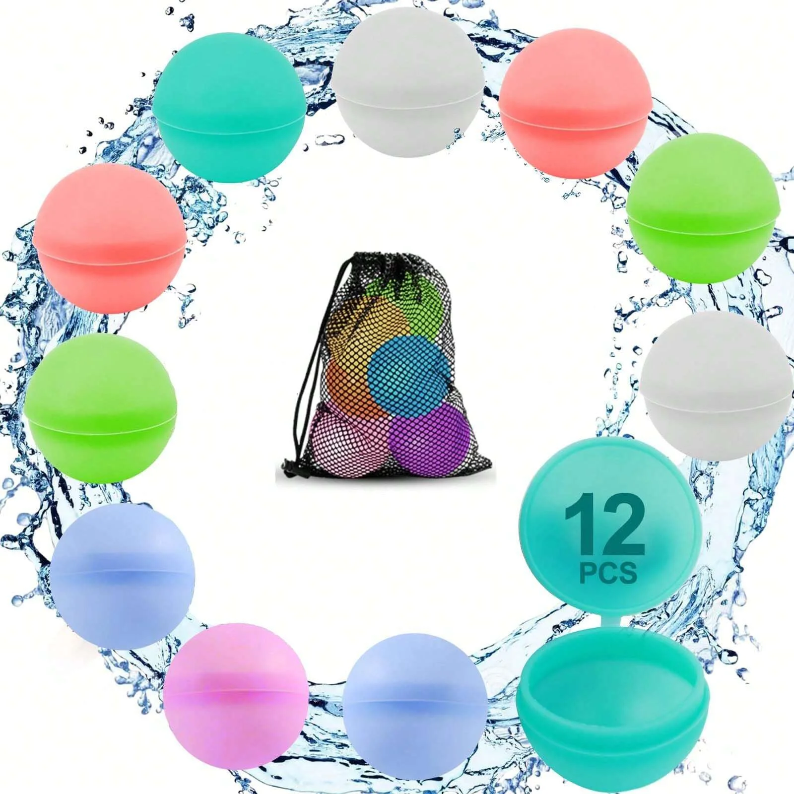 6/12/24Pcs Reusable Water Balloons Soft Silicone Water Bomb Quick-Fill Water Balls Summer Pool Beach Party Fun Game Water Toy