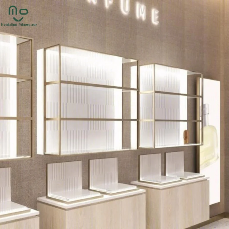 custom.Luxury Lighting Cosmetic Store Display Stand Retail Makeup Shop Display Cabinet Gondola Make-up Store Decoration