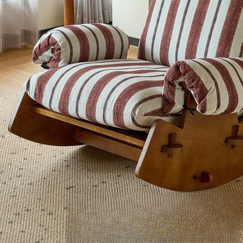 Solid wood rocking chair, home lazy sofa, vintage style, adult lounge chair suitable for reclining or sleeping