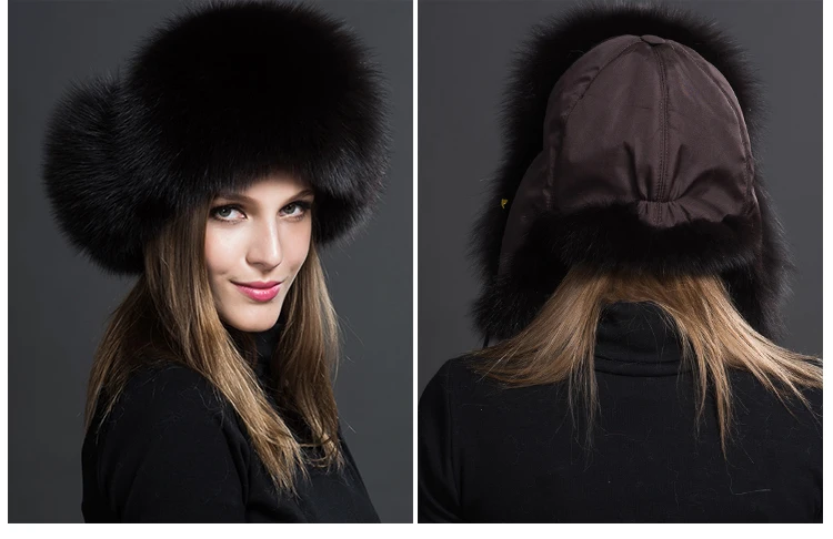 Damenmützen aus natürlichem Waschbärpelz, Ushanka-Mützen für den Winter, dicke, warme Ohren, modische Bomber-Mütze mit Pompon, Damenmütze aus echtem Fuchspelz, Pompon. – Detail 21