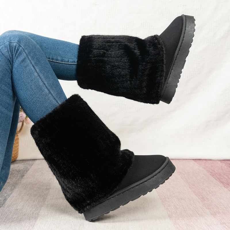 Scarpe da donna 2024 stivali da donna a metà polpaccio di marca moda stivali giornalieri con bordo rovesciato donna nuovi stivali da neve corti in