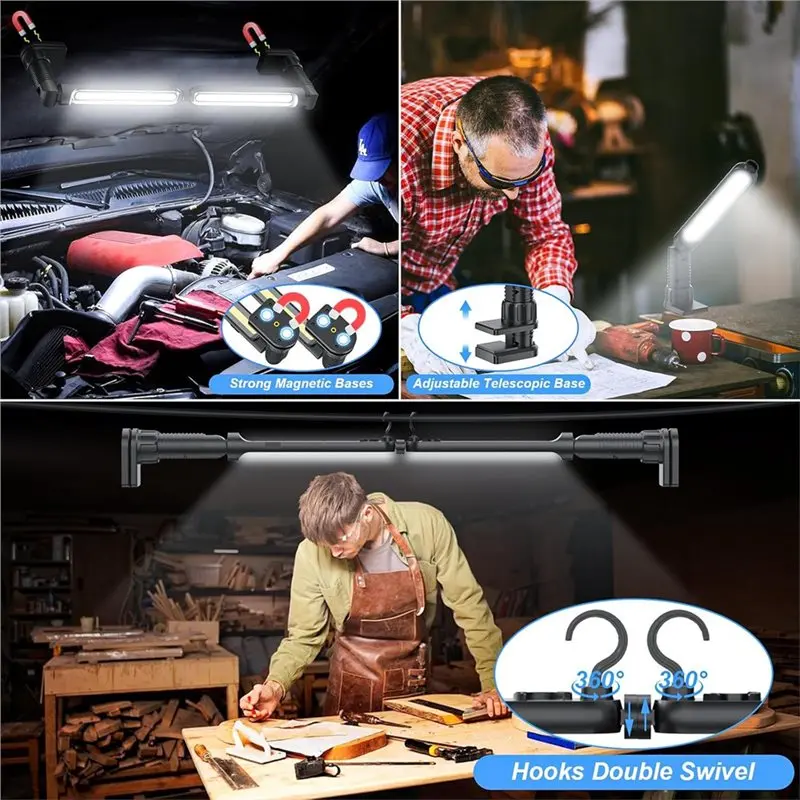 BHBD-Rechargeable 1500LM LED 4400Mah Work Light For Mechanic Magnetic Light Bar With Hooks, Underhood Lighting