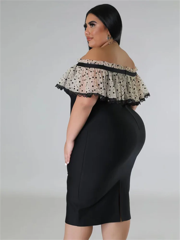 Wmstar Plus Size Party Dress Women Clothing Solid Mesh Patchwork Off Shoulder Maxi Dress Fashion Outfits Wholesale Dropshipping