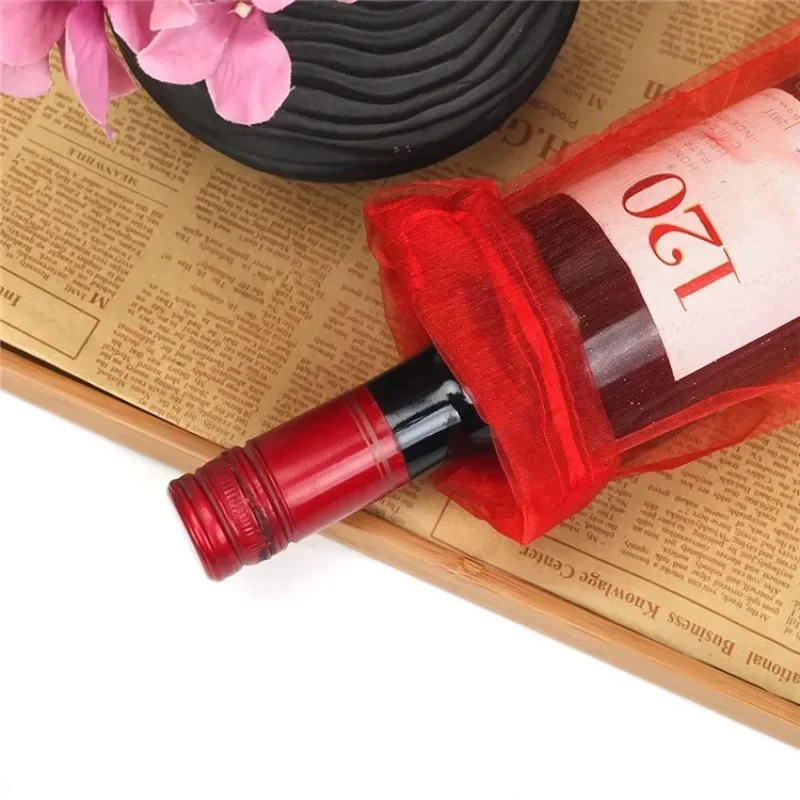 20Pcs 14x37cm Wine Organza Bag with Drawstring Champagne Red White Wine Bottle Holder Bags Wedding Party Decoration Gift Pouches