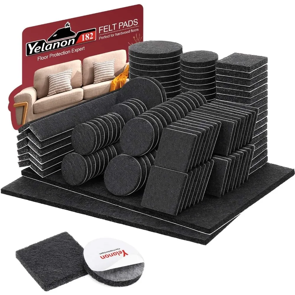 

Felt Furniture Pads -182 Pcs Premium Felt Pads for Chair Legs Furniture, Floor Protectors for Hardwood Floors, Black