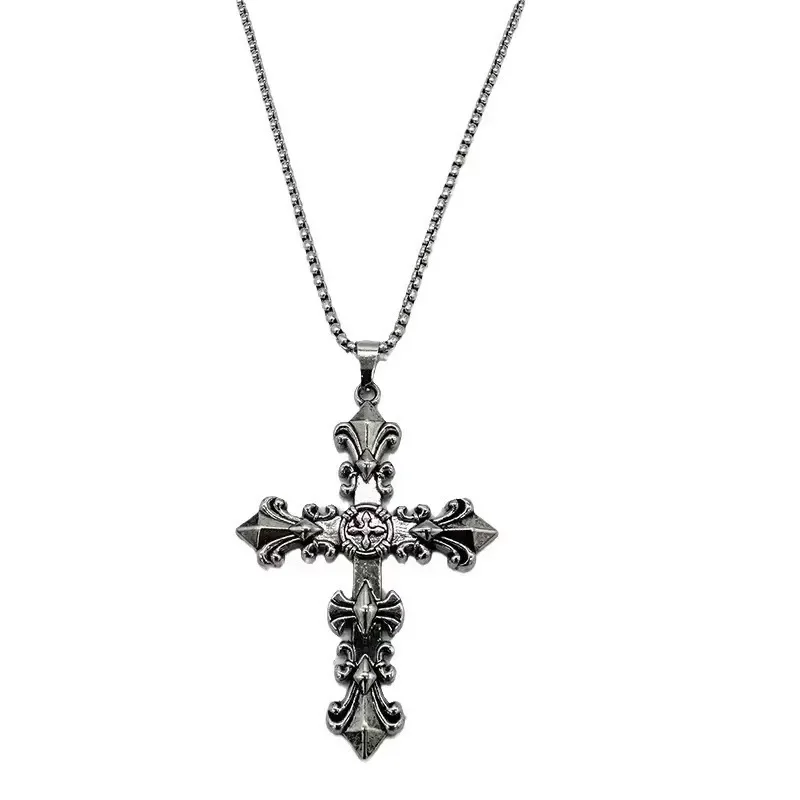 Fashion Metal Chain Necklace Jewelry  for Men Women Unisex Vintage Silver Color Cross Pendant Necklace Punk Gothic Pendant image 5