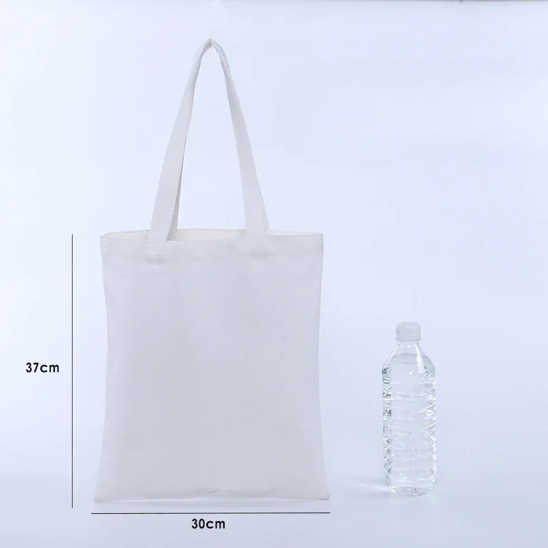 Large Capacity Canvas Shoulder Handbag Folding Eco-Friendly Cotton Tote Bags Reusable DIY Shoulder Bag Grocery Bag Beige Black